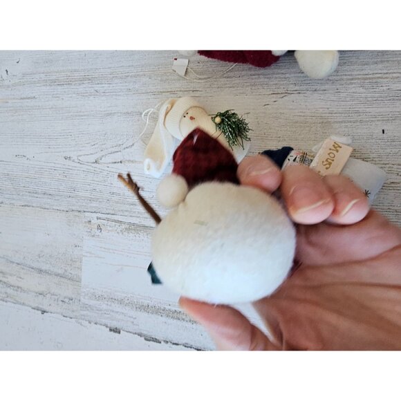 Plush folk art snowman set tree Xmas heart decor shabby chic - Picture 3 of 11